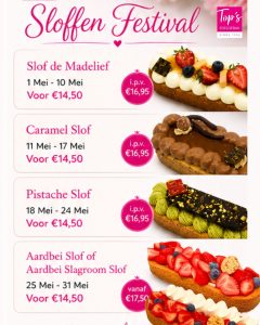 Maand Mei Sloffen Festival bij Top's Edelgebak Bilthoven, Soest en Zeist